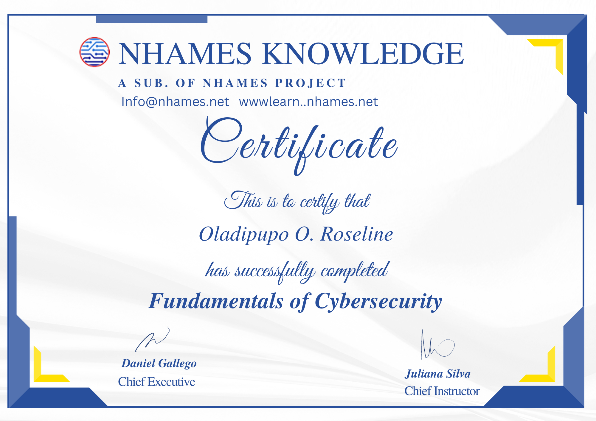 Sample Cybersecurity Certificate